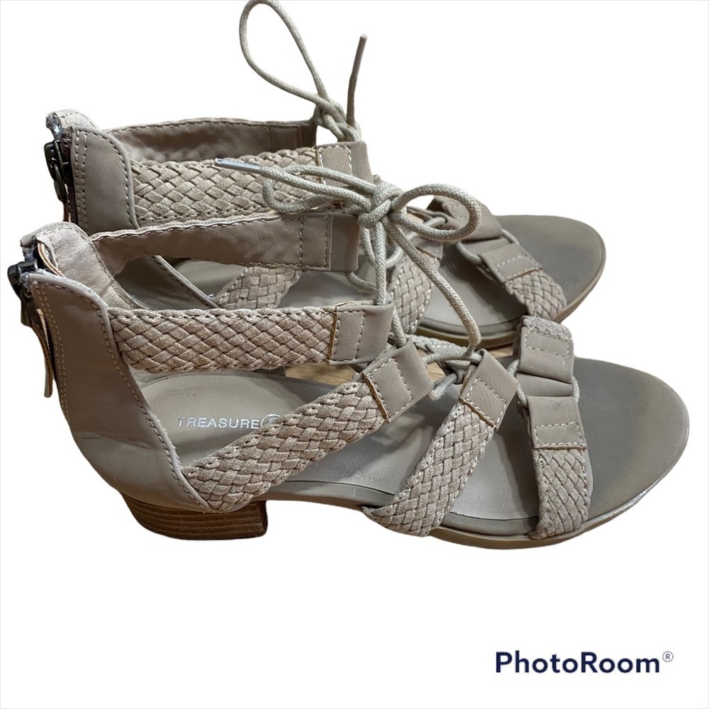 Treasure Bond Tan Braided Sandals Sz 2 Kids Youth Zipper Back Open Toe